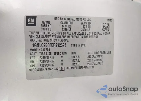 2014 Chevrolet Tahoe Commercial Fleet from USA, damaged, VIN 1GNLC2E00ER212593